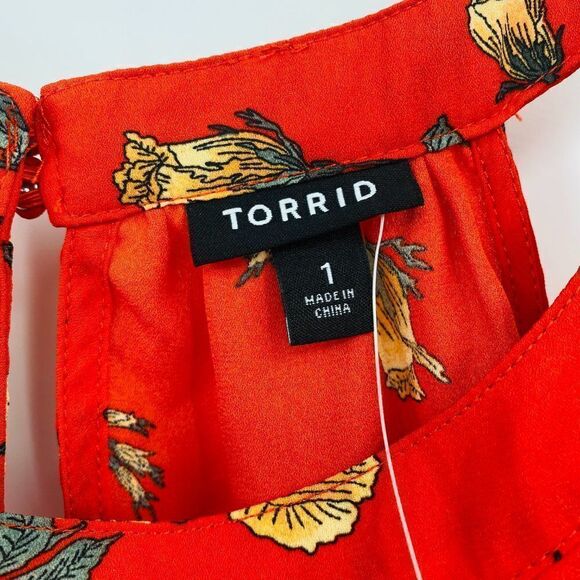 NEW Torrid Size 1X Orange Floral Sharkbite Hem Georgette Tank Top Blouse - Picture 7 of 10